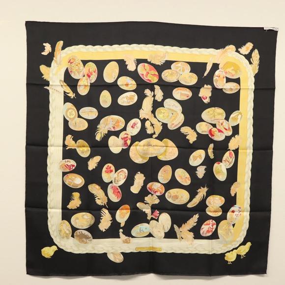 HERMES Carre 90 Scarf ""Couvee d'Hermes"" Silk Black Auth am8503 - Picture 15 of 16
